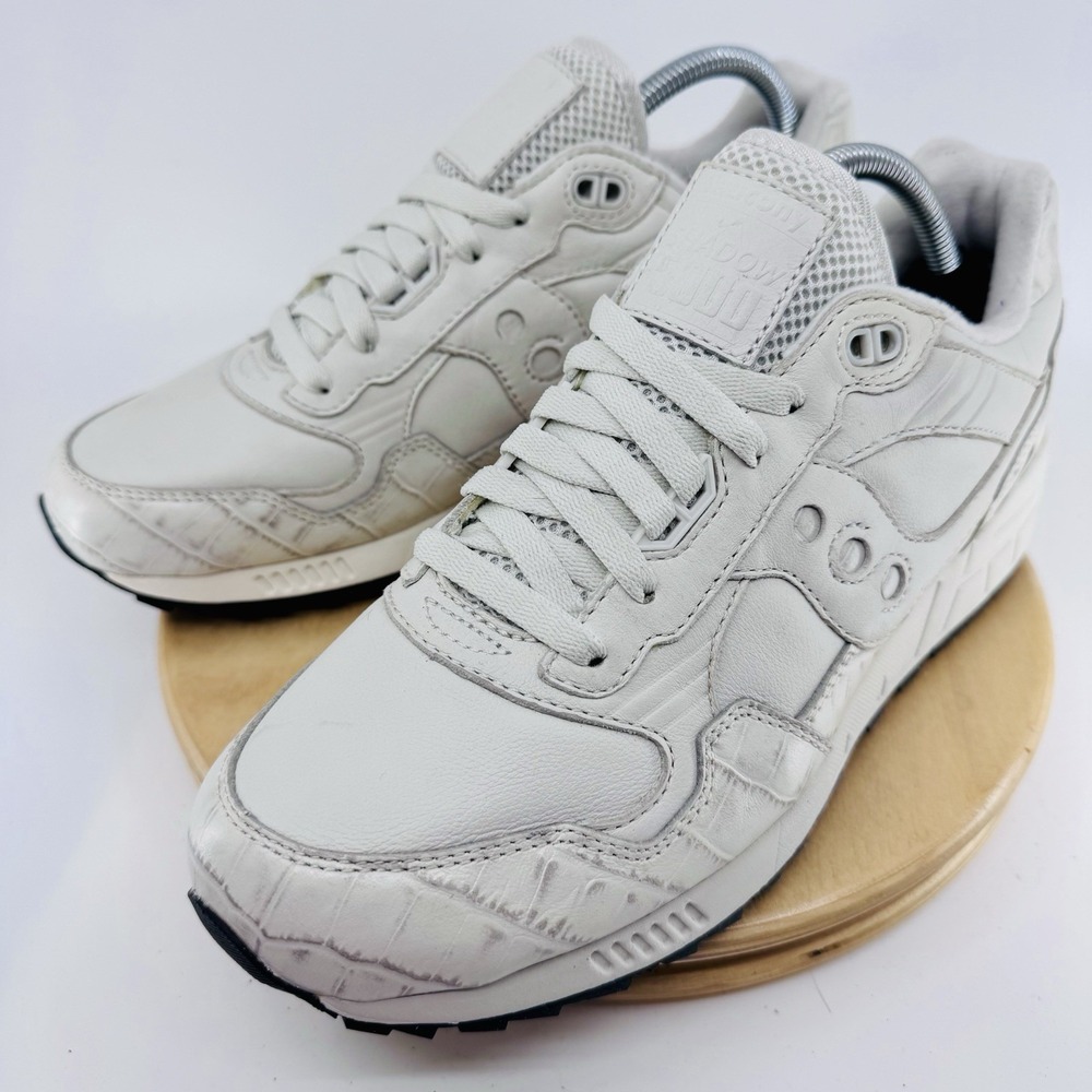 Saucony Shadow 5000 Premium Mens 9 Gray White Snake Embossed Leather Shoes NEW